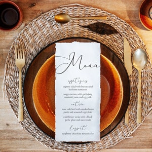 Formal Wedding Menu Template | Modern Wedding Menu Printable | Minimal Black and White Editable Menu