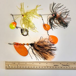 Vintage Fishing Lures; 1970's Tom Mann's Spinnerbaits - Lot of 3; Mann's Bait Company;
