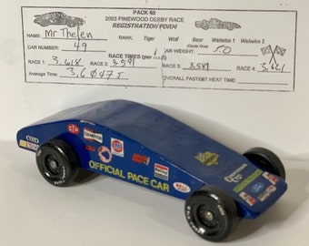 Vintage Pinewood Derby Race Car - With Track Verified Speed Sheet Included; 2003 Built