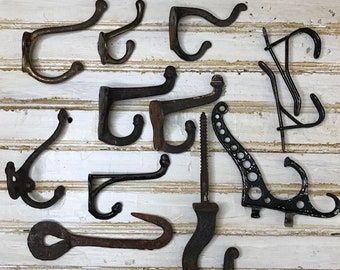 Vintage Hook Lot of 12; Decorative Hardware; Antique Coat and Hat Hooks; Wall and Ceiling