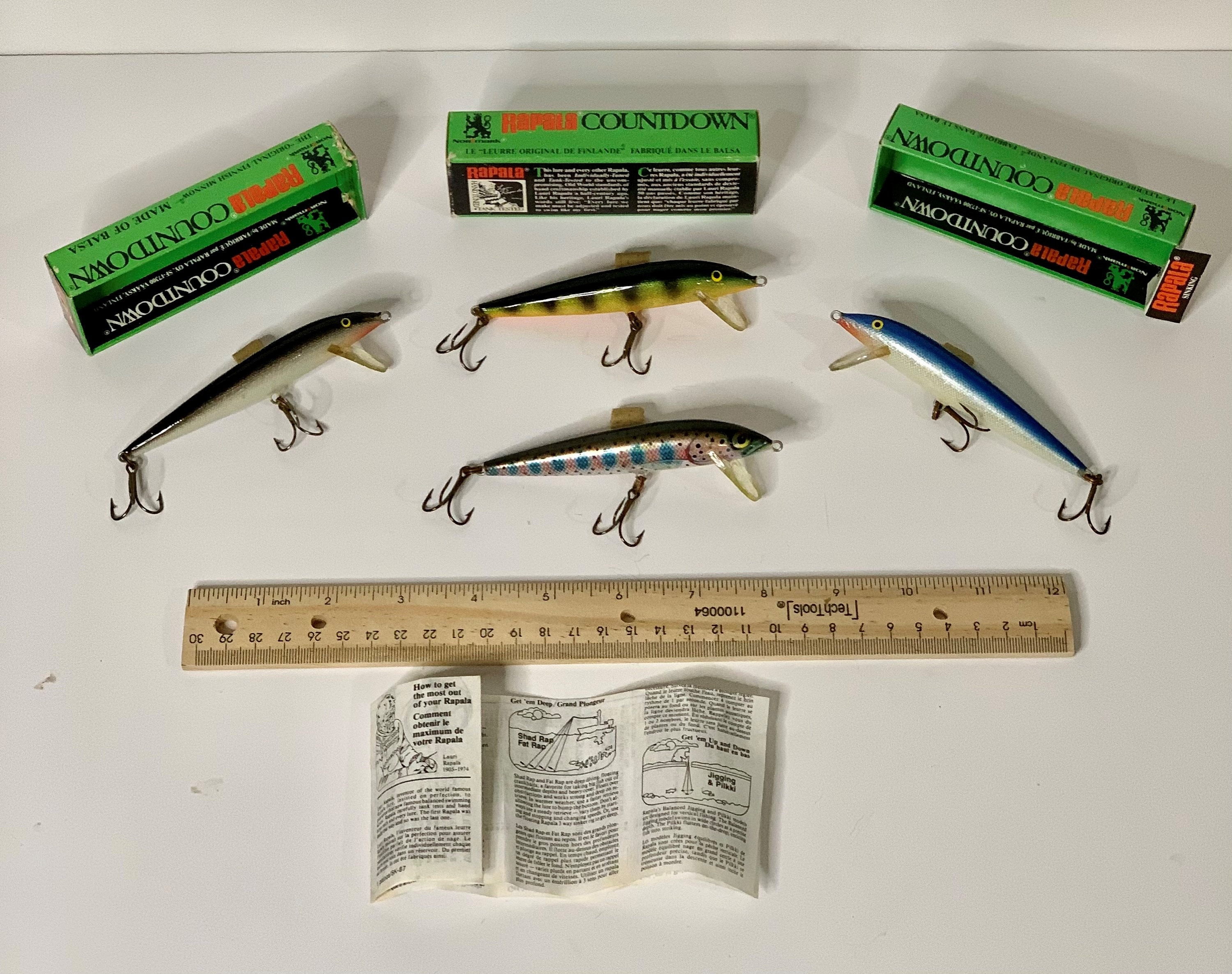 Vintage Rapala Fishing Lure Lot; Lot of 4; 1970's Lauri RAPALA COUNTDOWN  Sinking Lure; Gift for Dad;Stocking Stuffer for Him