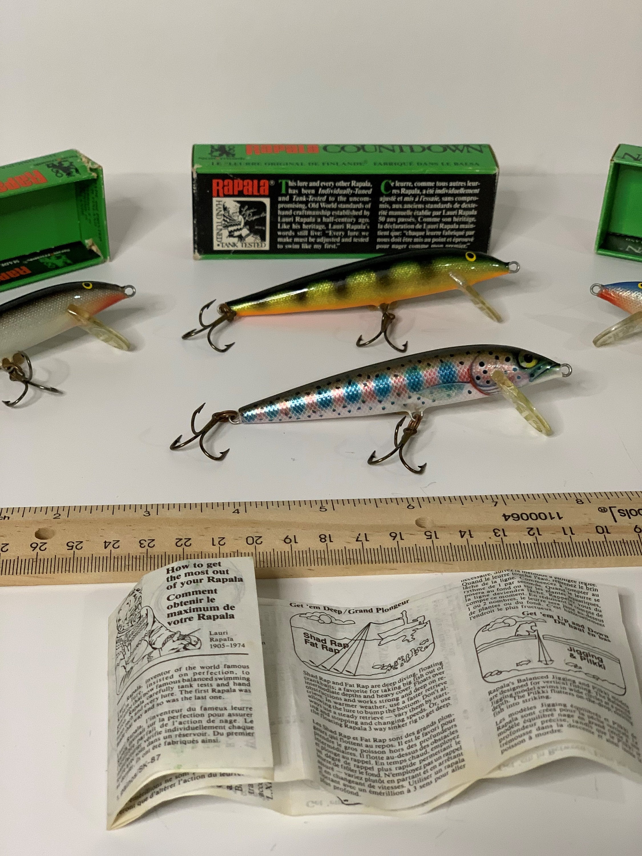 Vintage Rapala Fishing Lure Lot Lot of 4 1970's Lauri RAPALA COUNTDOWN  Sinking Lure Gift for Dadstocking Stuffer for Him 
