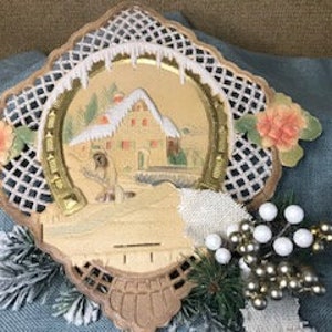 RARE Vintage West Germany Winter Scene Calendar Topper; Holiday Wall Decor