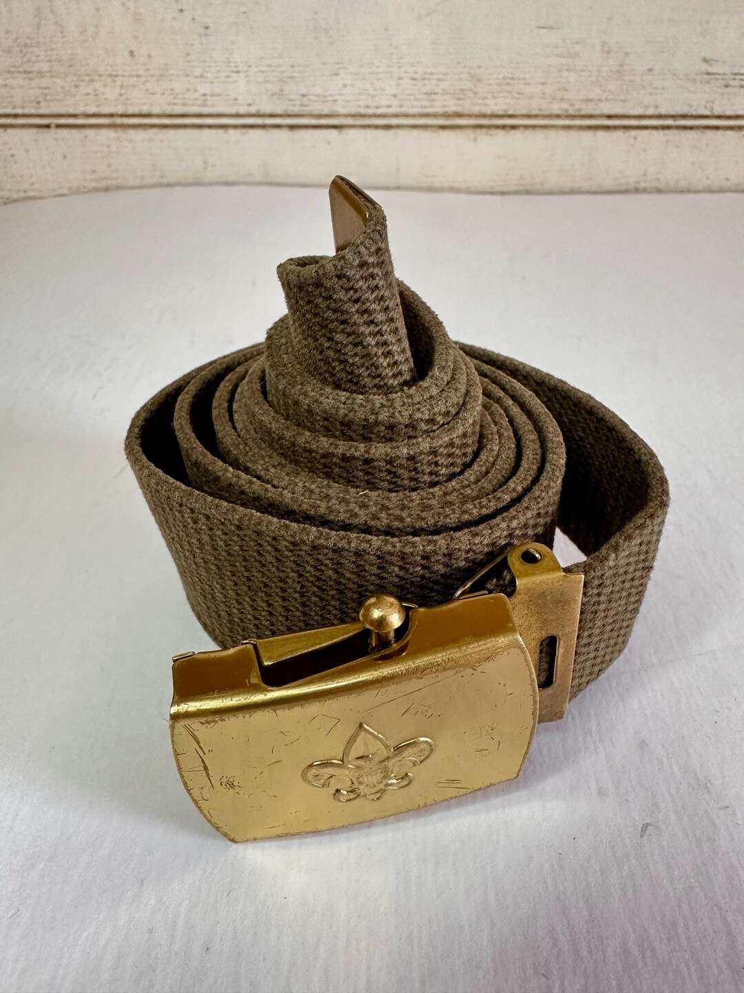 Vintage 1970's Boy Scout  Belt Olive Color W/ Solid Brass