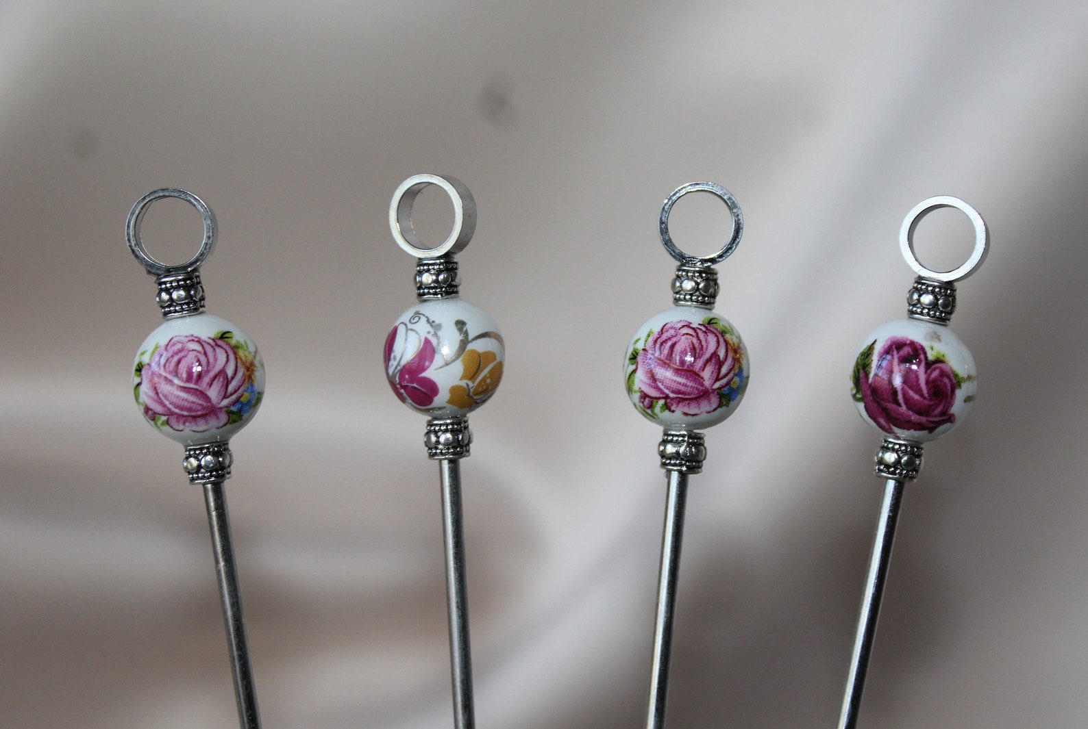 Pink Floral Cocktail Picks. 4 Piece Set. Etsy