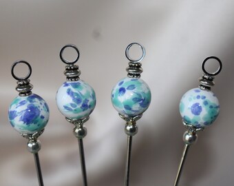 Blue and Green Mottled Cocktail Picks 4 piece set