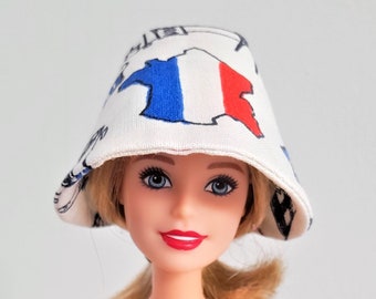 Chapeau pour poupée échelle 1/6, motifs France, Panama, doll hat, doll headwear, cap, beret, bonnet, chapeau cloche, DollsAtelierCouture