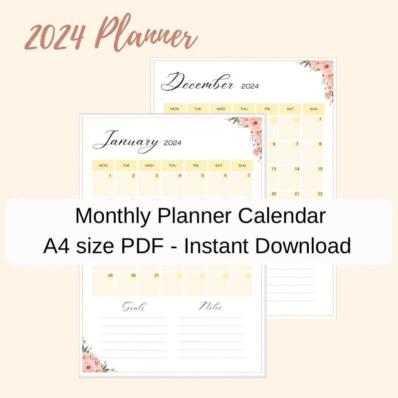 2024 Monthly Calendar Planner Printable Monthly Agenda - Etsy