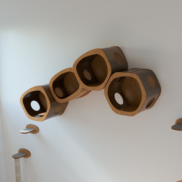 Elegante Wandkatzenmöbel: Modularer Kletterbaum & gemütliches Katzenbett, modernes Design für stilvolle Häuser
