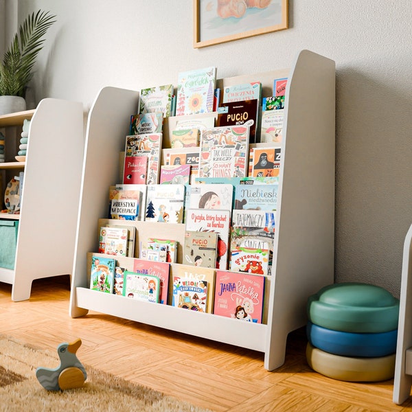 Large Bookcase, Kids Bookshelf Nursery Display Shelf and Playroom Furniture