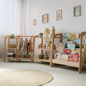 Montessori Kids Bookshelf & Wardrobe Set - Functional Nursery Storage Furniture, Toddler Bookcase