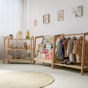 Montessori Playroom Set - Toy Storage, Bookshelf, Clothing Rack - Eco-Friendly Kids’ Furniture