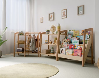 Montessori Kids Bookshelf & Wardrobe Set - Functional Nursery Storage Furniture, Toddler Bookcase