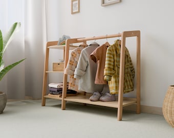 Unidad de almacenamiento de guardarropa para niños inspirada en Montessori - Armario seguro para niños - Diseño simple y moderno para la habitación de los niños