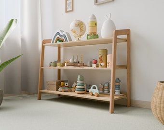 Bibliothèque Montessori pour tout-petits, Organiseur de jouets, Rangement de jouets pour tout-petits, Bibliothèque de style Mid-Century, Meubles Montessori pour enfants