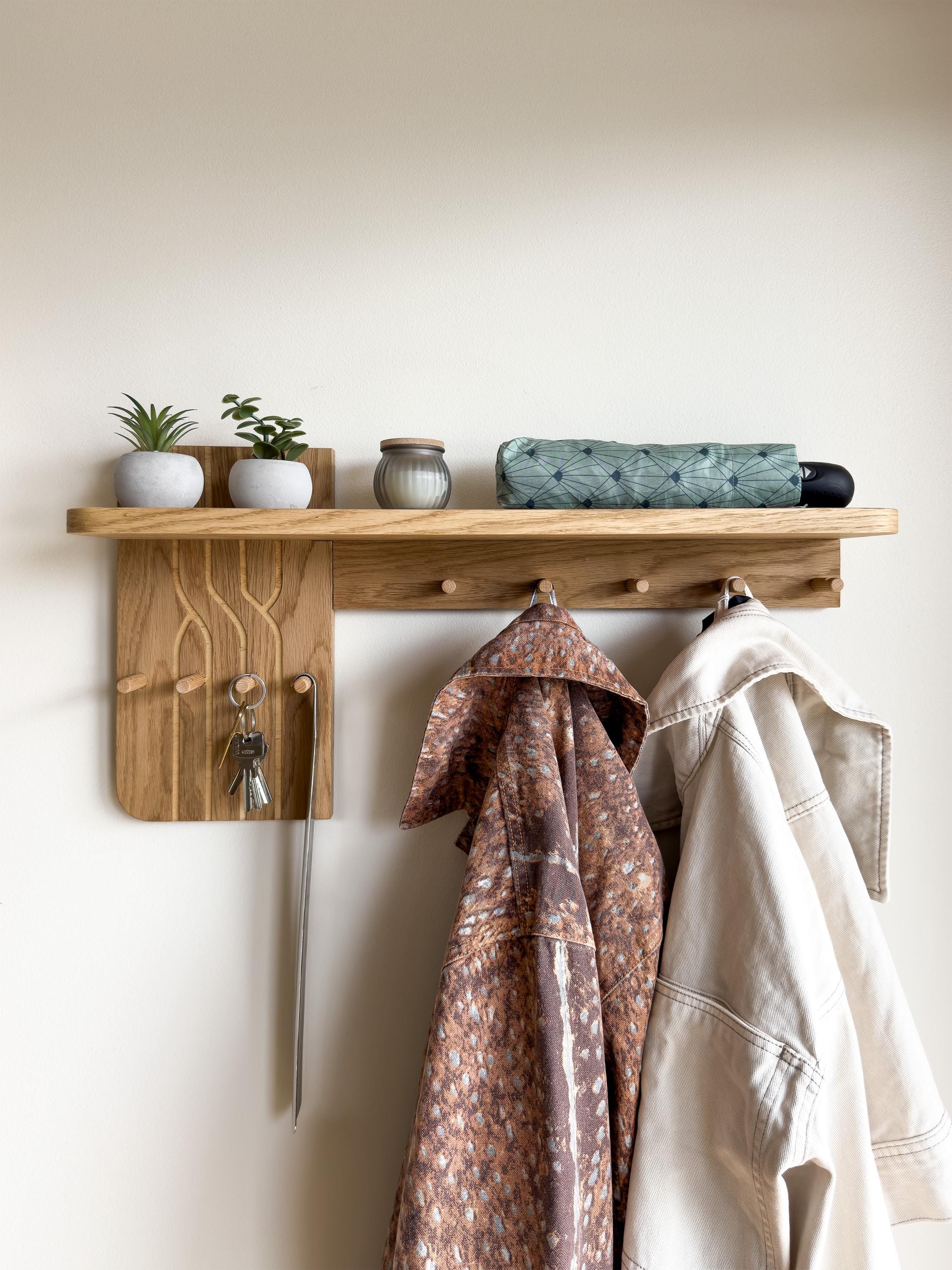 Zwevende wandplank met haken voor ingang en badkamer opslag, rustieke houten kapstok met plank voor woonkamer en slaapkamer