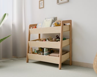 Montessori Toy Storage Shelf: Wood Organizer with 9 Boxes