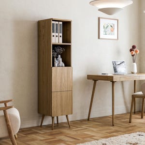 Tall Mid Century Bookcase – Wooden Shelves, Office Furniture