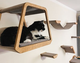 Muebles para gatos: cama para gatos para pared con estantes para gatos, cueva para gatos, casa para gatos, sofá para gatos