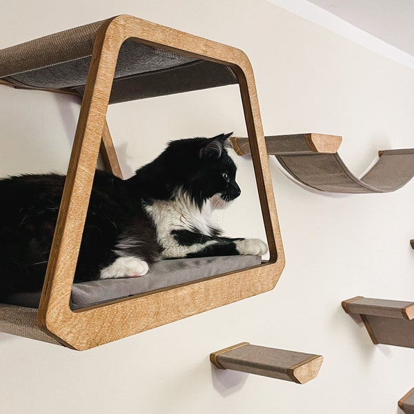 Meubles pour chats - Lit mural pour chat avec étagères pour chats, grotte pour chats, niche pour chats, canapé pour chats