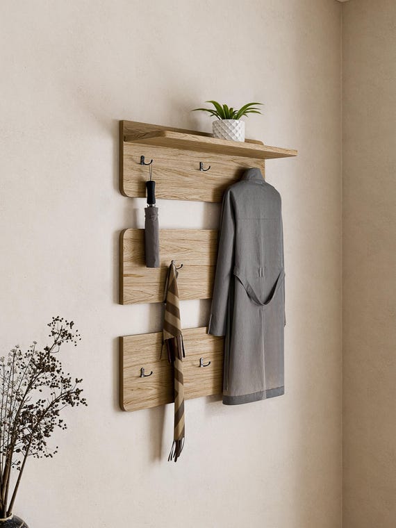 Solid Wood Coat Rack With Shelf: Scandinavian Hallway Organizer
