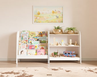 Set of Montessori Bookshelf and Toy Storage, Playroom Furniture, Perfect Toddler Gift