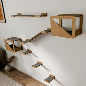 Luxury Cat Wall Furniture | Modern Cat Tree with Bridge & Cave