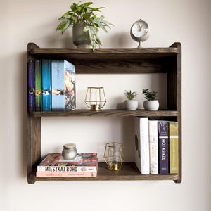 Mid Century Wall Bookshelf – Floating Wood Shelves for Office and Home Decor