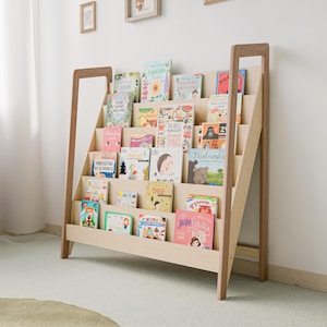 Grande bibliothèque Montessori, étagère à six niveaux en bois de 99 cm pour enfants, organiseur de livres moderne