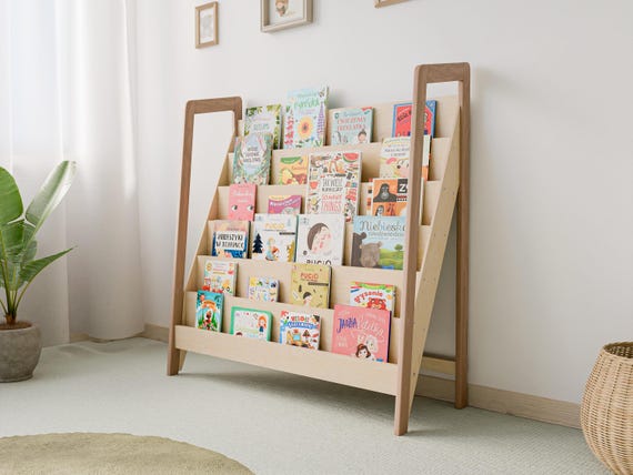 Large Montessori Bookcase, 99cm Wooden Six-Tier Bookshelf for Kids, Modern Book Organizer