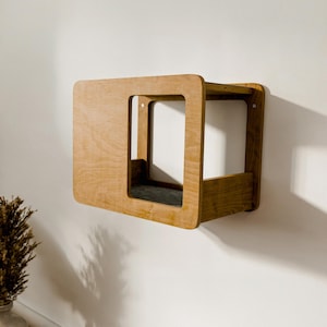 Modern Wall-Mounted Cat House: Birch Plywood Cat Bed & Shelves