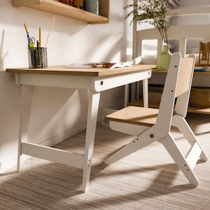 Montessori Kids Desk and Chair Set: Adjustable Birch Plywood Furniture