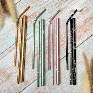 Reusable Stainless Straw Set/ 5 Pieces Eco Friendly / Reusable Stainless Steel Pattern Drinking Straw/ Bubble tea/ Smoothie /