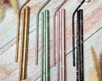 Reusable Stainless Straw Set/ 5 Pieces Eco Friendly / Reusable Stainless Steel Pattern Drinking Straw/ Bubble tea/ Smoothie /