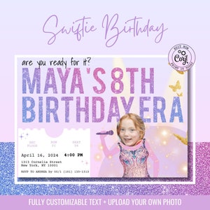 Swiftie Birthday Invitation- Add Your Own Face - Glitter Text - Lover Theme