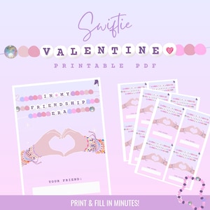 Swiftie Rectangle Valentine's Day Printable | NON EDITABLE VERSION | - Beaded Friendship Bracelet Printable Card | Non Candy Valentine