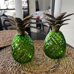 Pineapple Candleholders Glass / Brass Candlestick Holders | Pineapple Home Decor Pair of 2