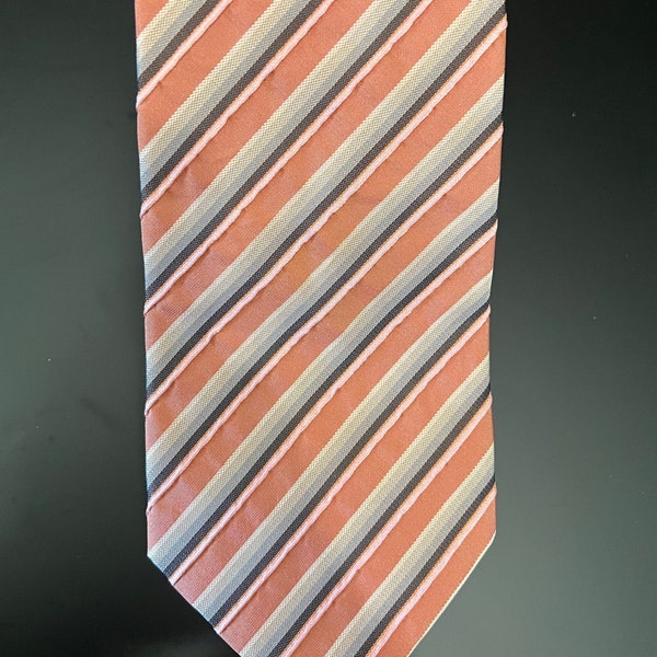 Hugo Boss 100% Silk Tie Made in Italy Pink & Gray Stripes