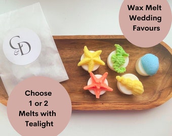 Beach Themed Wedding Wax Melt Favours, Under The Sea Ocean Themed Wedding Favours, Aromatherapy Scented Soy Wax Melts With A Tealight