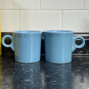 Vintage Fiesta Periwinkle Blue Coffee Mugs - Homer Laughlin Ring Handle Set