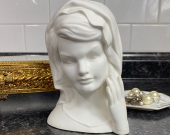 Vintage Lady Head Vase | Inarco E-1852 1964 6&quot; Jackie Jacqueline Kennedy Head Vase | Unpainted Jackie in Mourning Planter Flower Vase