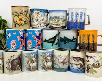 Vintage Otagiri Stoneware & Ceramic Mugs, Your Choice: Hand-Painted Animals, Florals, Sea life, Nature theme