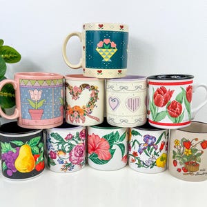 Vintage Country Cottage Coffee Mug: 80s-90s Floral Ceramic, Sold Individually