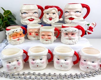 ヴィンテージの手描き陶器製サンタクロースの顔のマグカップ - Etsy 日本