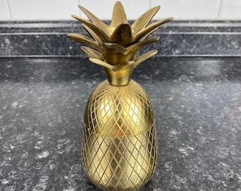 Vintage Pineapple Solid Brass Container, Trinket Box, Candle Holder, Vintage Home Decor, Hollywood Regency Art Deco Mid-Century Decor