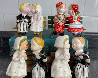 Vintage Kissing Bride and Groom on Bench Salt & Pepper Shakers | Vintage Japan | Wedding Cake Toppers | Kitsch Spaghettiware | CHOOSE ONE