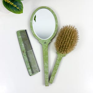 Vintage DuPont Lucite Vanity Set Mirror Brush Comb Floral Art Deco Boudoir Vintage Dupont Lucite Vanity Set: Mirror, Brush & Comb - Etsy main image 4