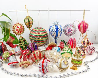 Vintage Sequin & Beaded Christmas Ornament: Handmade Pushpin Style
