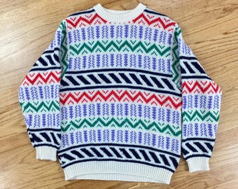 Vintage Benetton Wool Sweater: Snowflake Geometric 1980s Italy