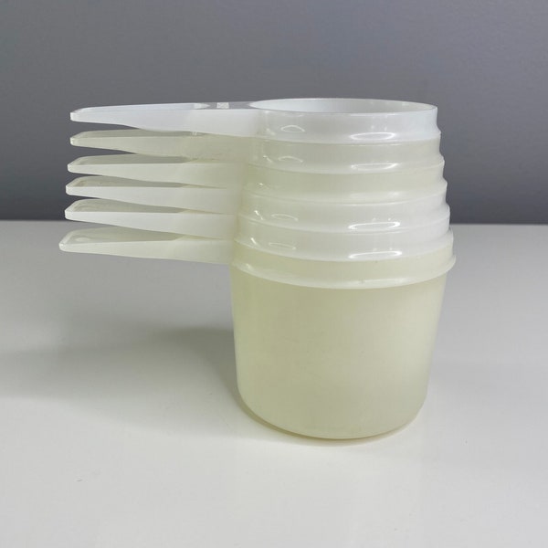 Tupperware White/Clear Nesting Measuring Cups Set of 6 | Vintage Tupperware | 1 Cup, 3/4 Cup, 2/3 Cup, 1/2 Cup, 1/3 Cup, 1/4 Cup Plastic